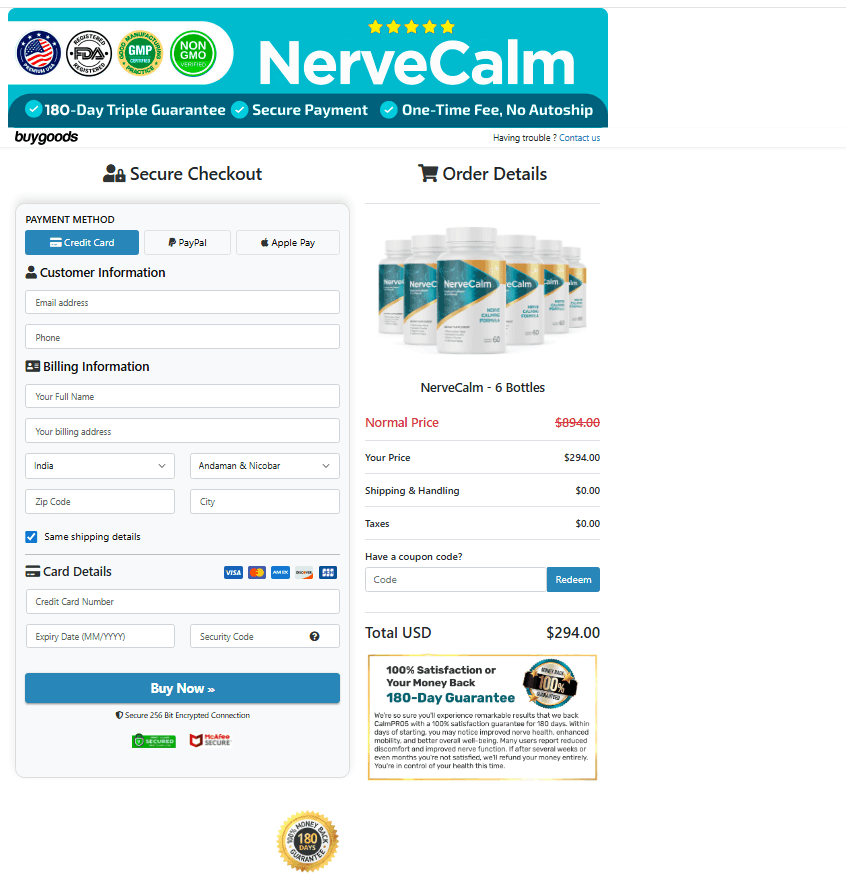Nerve Calm Order Page